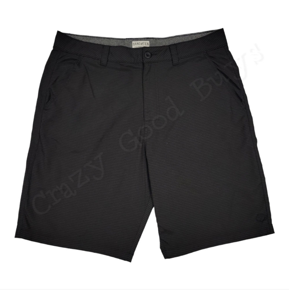 Hang Ten Walkshort Stretch Fabric, Meteorite, Black/Gray Stripe, Size 36